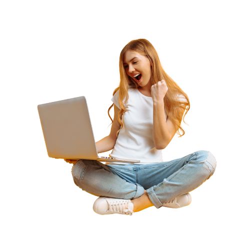 Persona feliz usando laptop